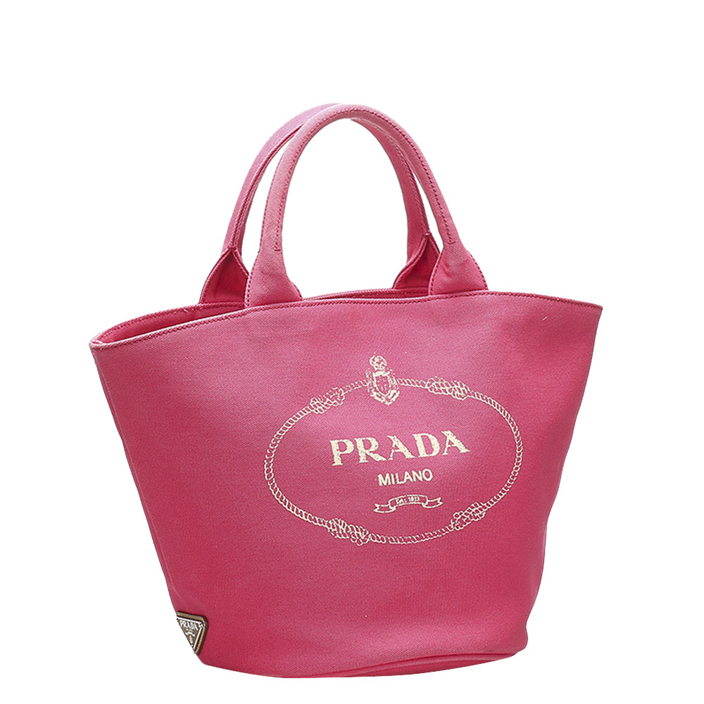 

Prada Pink Canapa Logo Canvas Tote Bag