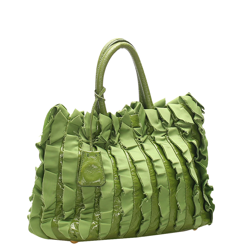 

Prada Green Ruffled Tessuto Tote Bag