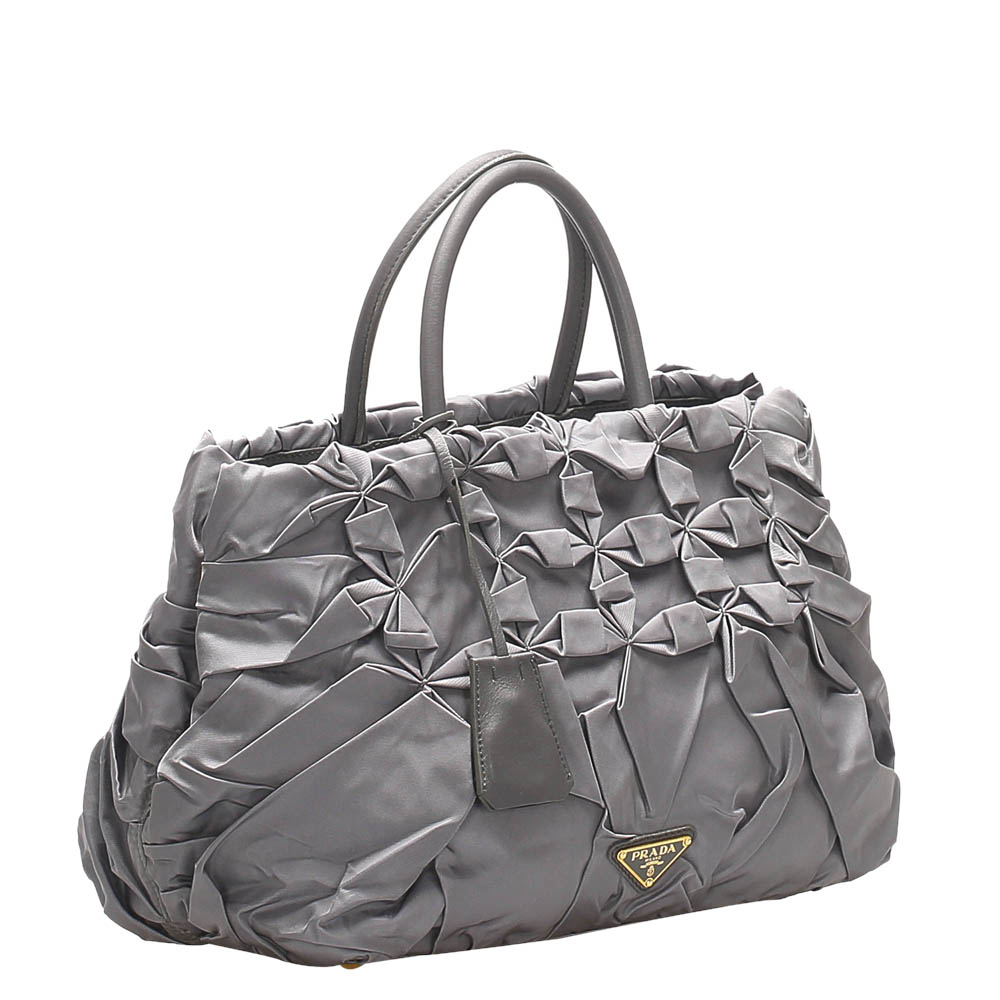 

Prada Grey Nylon Gathered Tessuto Tote Bag