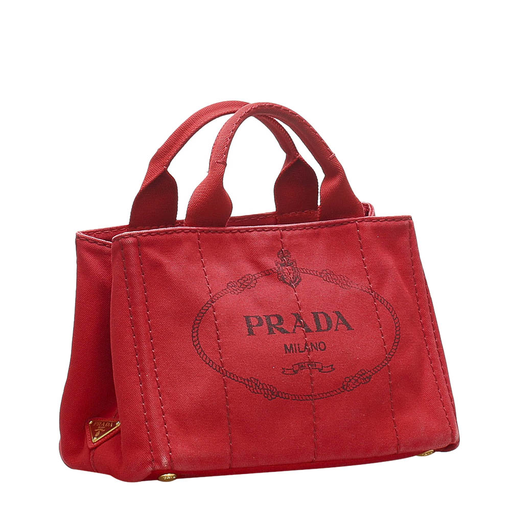 

Prada Red Canvas Canapa Tote Bag