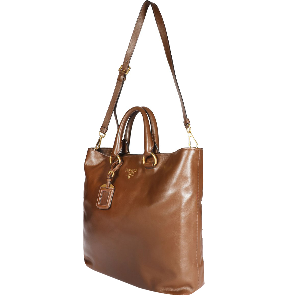 

Prada Palissandro Soft Calf Leather Convertible Shopping Tote Bag, Brown