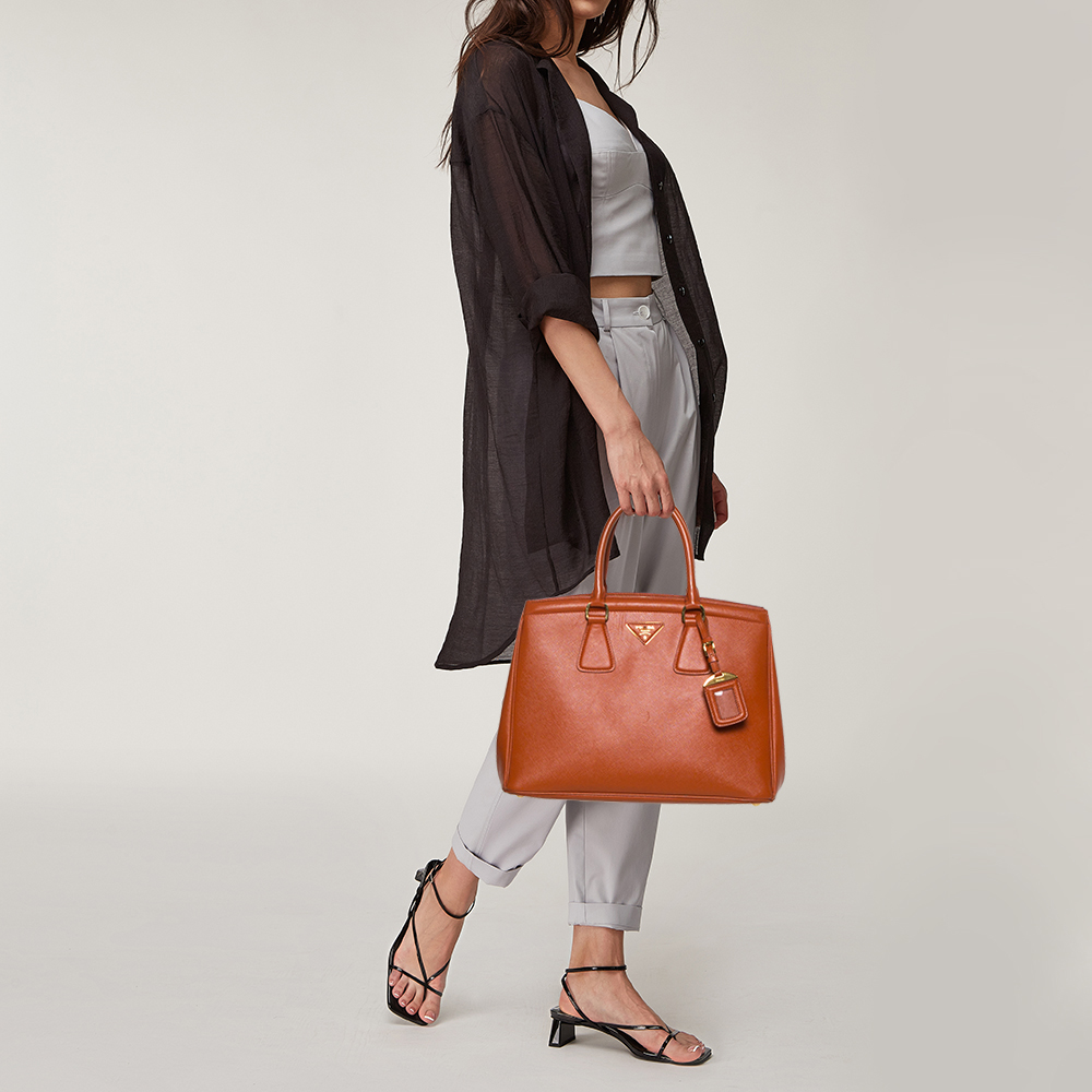 

Prada Orange Saffiano Lux Leather Parabole Tote Bag