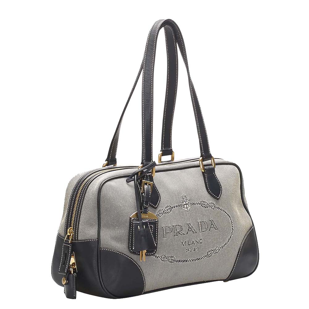 

Prada Grey Canvas Canapa Shoulder Bag