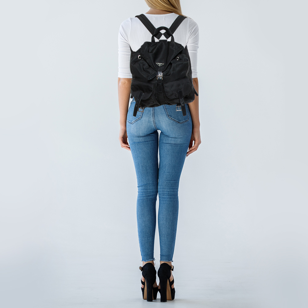

Prada Black Nylon Double Pocket Backpack