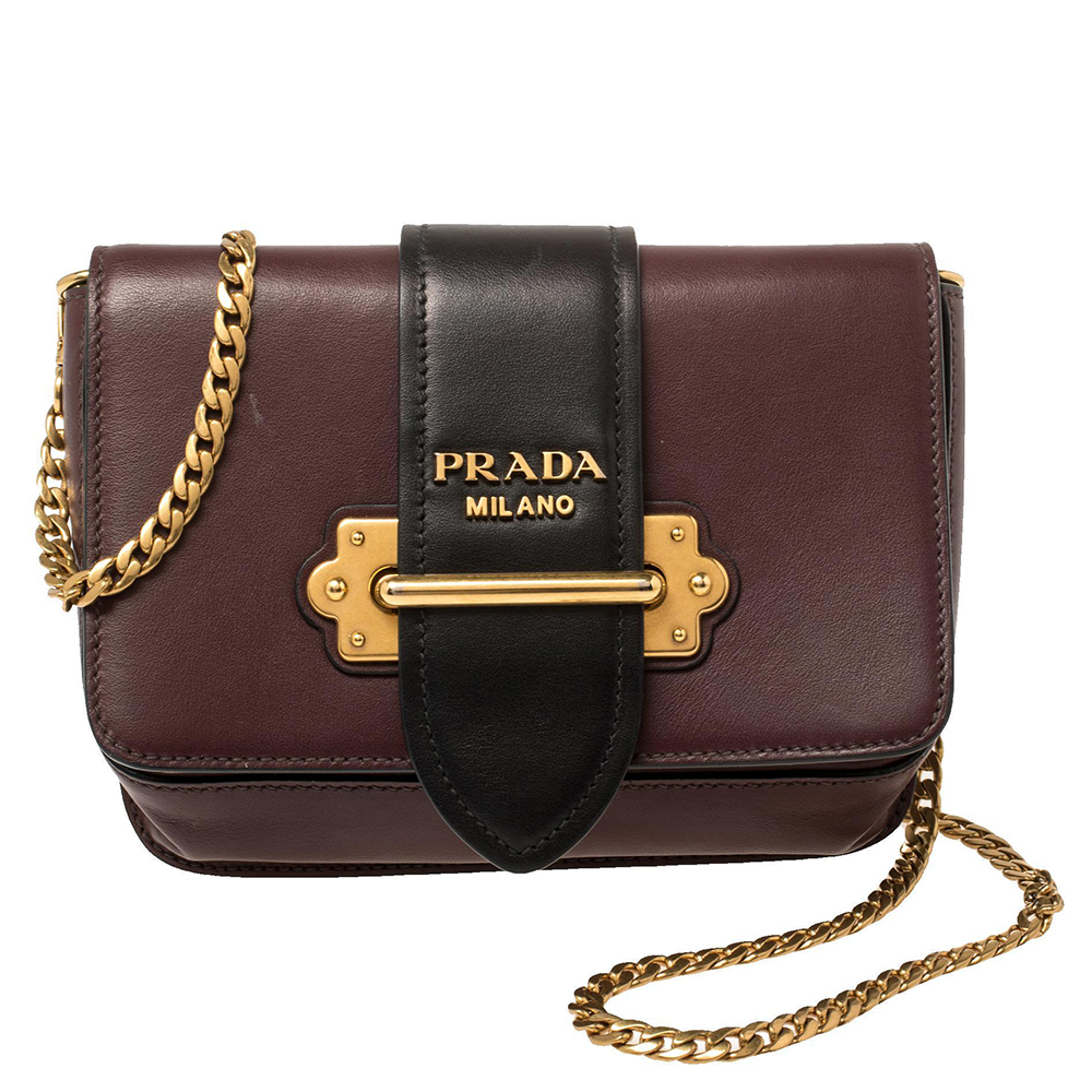 Pre-owned Prada Burgundy/black Leather Cahier Belt Bag