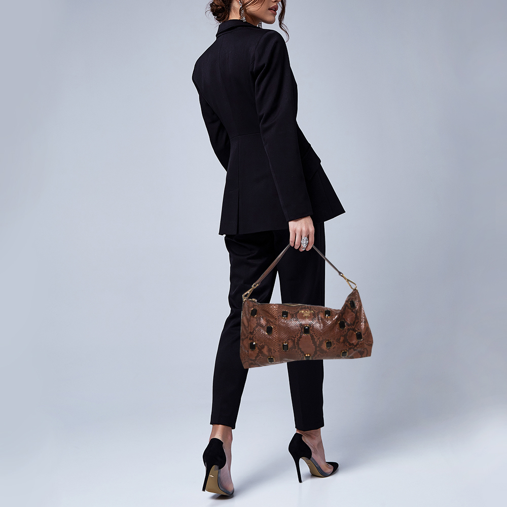 

Prada Brown Python Jewel Embellished Shoulder Bag