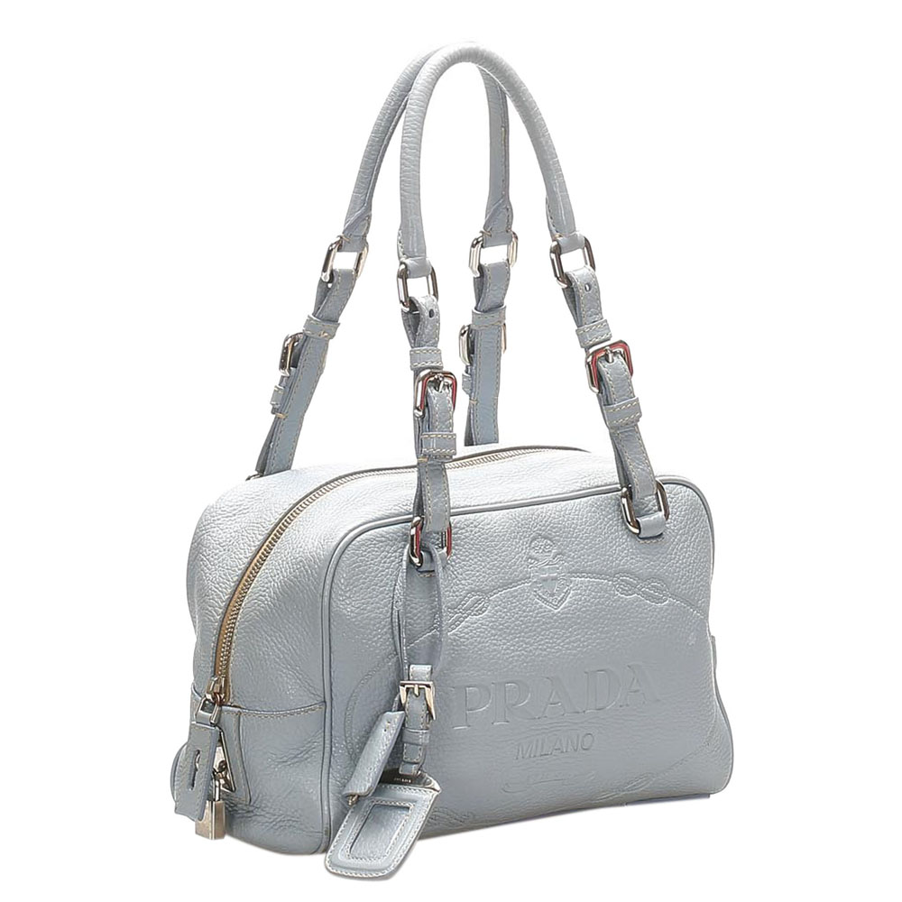 

Prada Blue/Light Blue Vitello Daino Canapa Logo Shoulder Bag