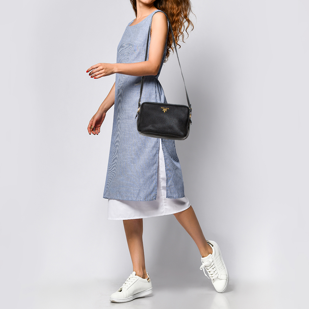 

Prada Black Leather Double Zip Camera Crossbody Bag