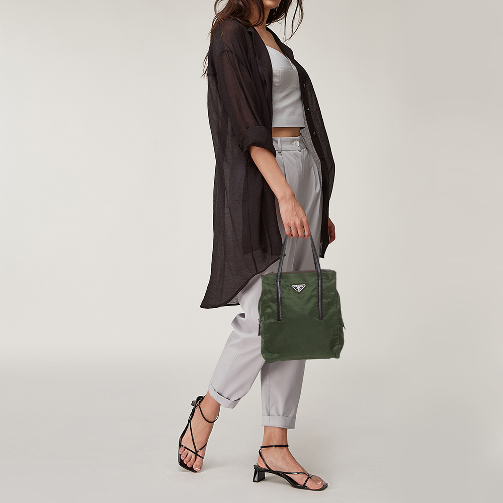 

Prada Green Nylon And Leather Tote