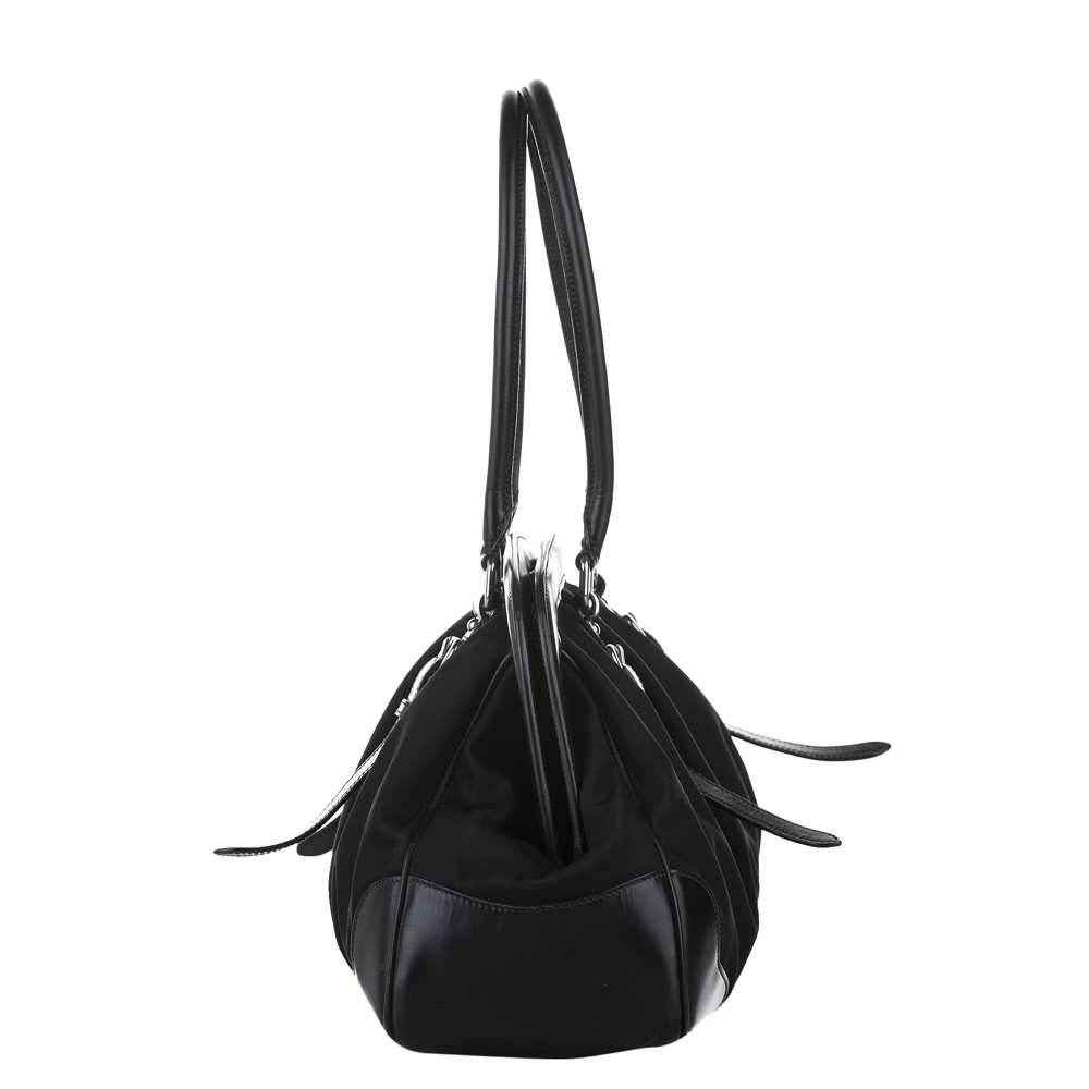 

Prada Black Leather Nylon Tessuto Satchel Bag