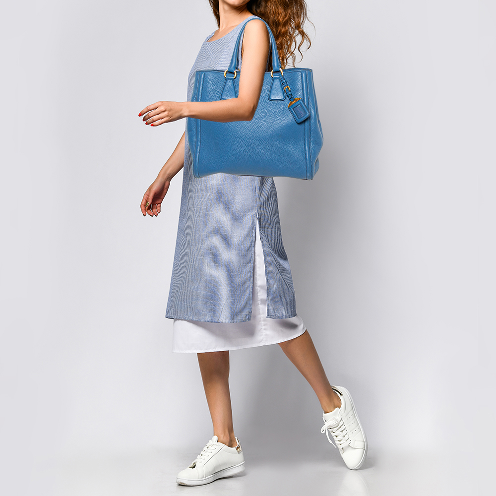 

Prada Blue Vitello Daino Leather Tote