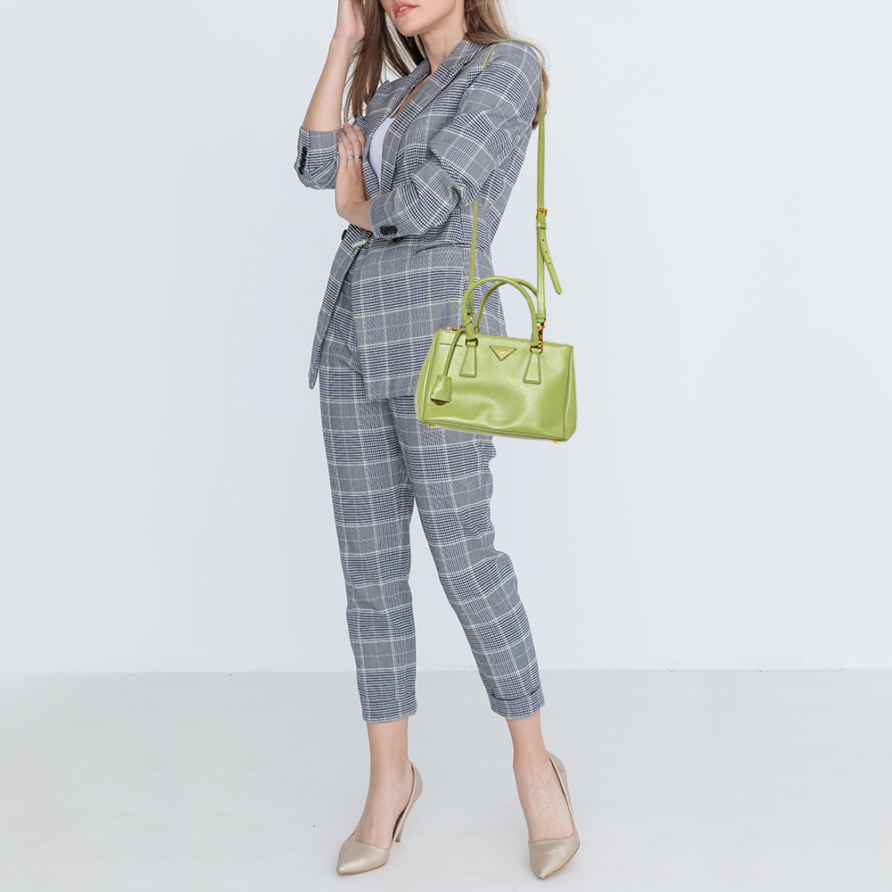 

Prada Prato Saffiano Lux Leather Small Double Zip Tote, Green