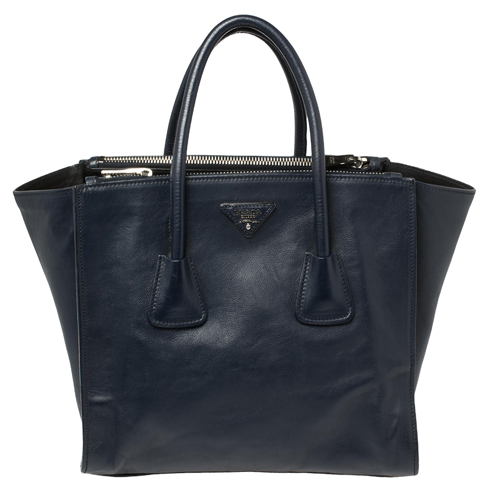 Pre-owned Prada Navy Blue Leather Twin Pocket Tote