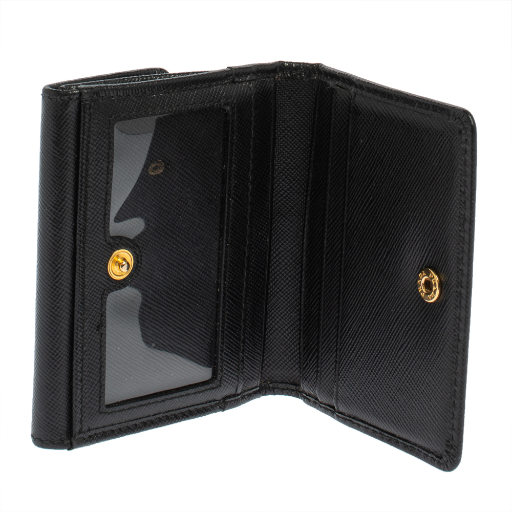

Prada Black Saffiano Leather Coin Compact Wallet