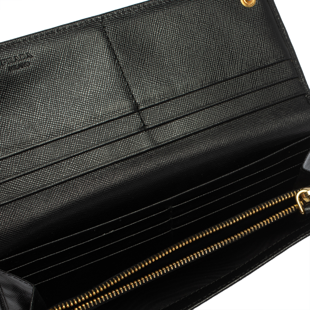 

Prada Black Saffiano Leather Flap Continental Wallet