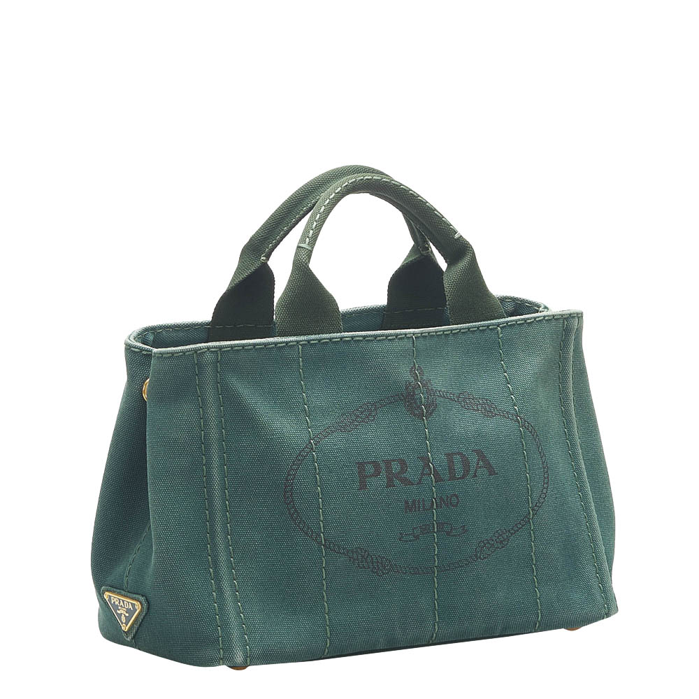 

Prada Green Canvas Canapa Tote Bag