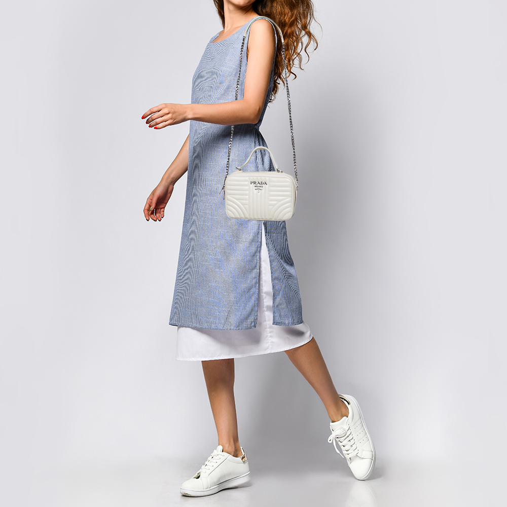 

Prada White Leather Diagramme Shoulder Bag