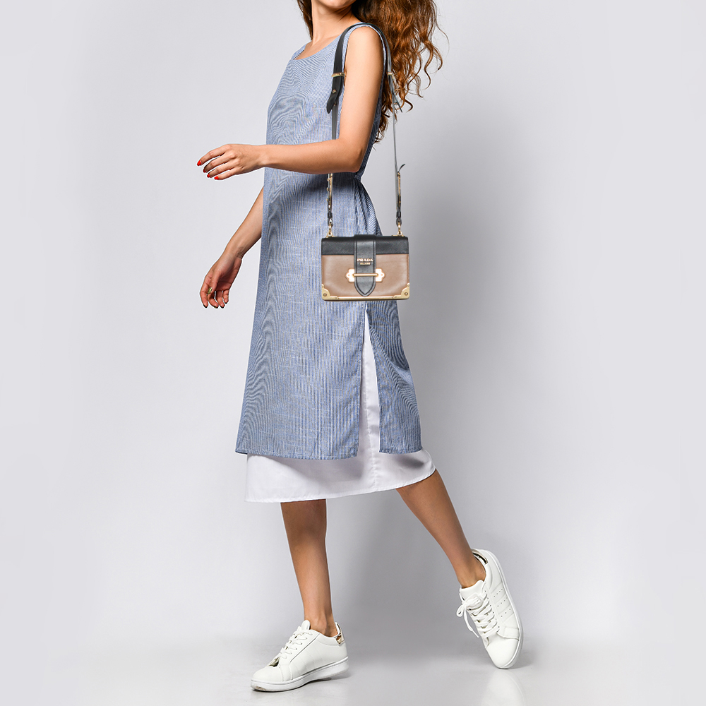 

Prada Beige/Black Leather Cahier Flap Shoulder Bag