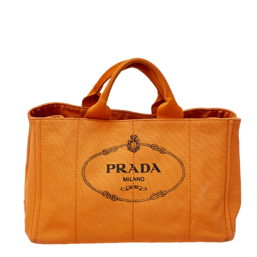 Pre-owned Prada Orange Logo Print Canvas Convertible Tote