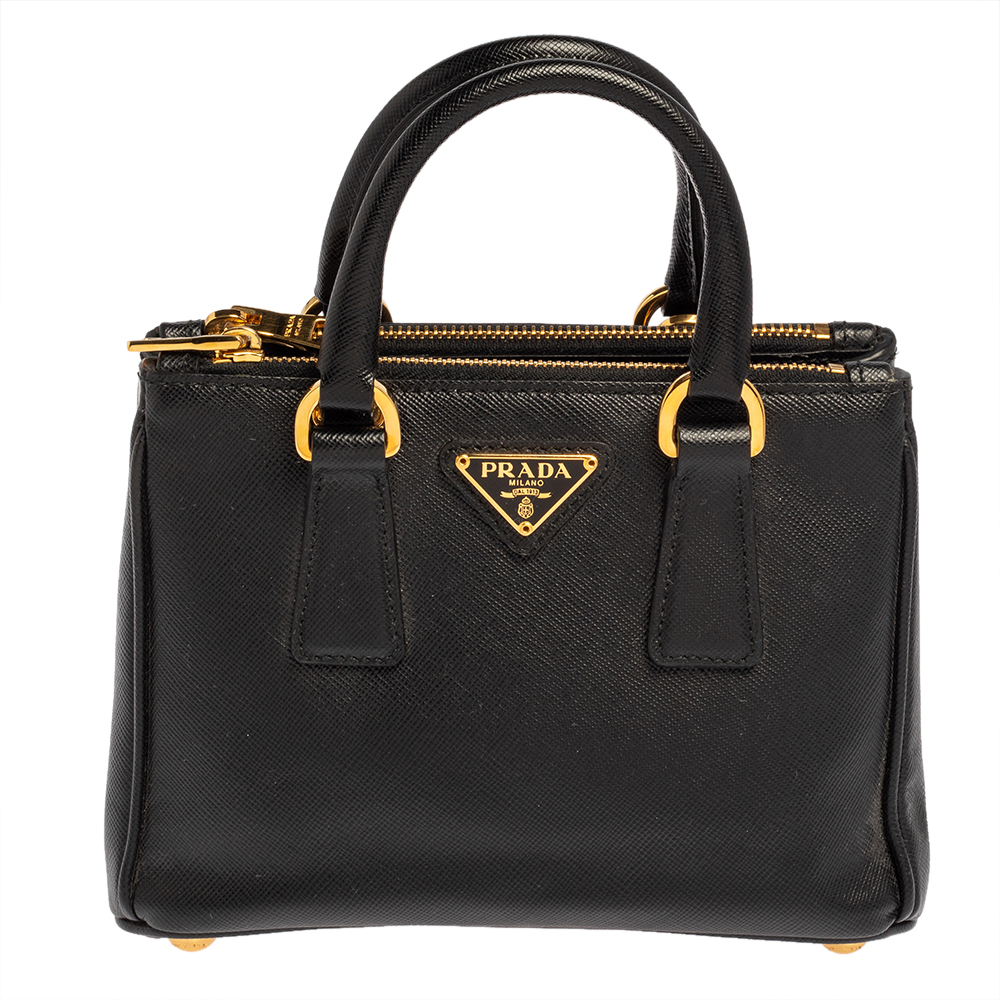 Pre-owned Prada Black Saffiano Leather Mini Double Zip Crossbody Bag