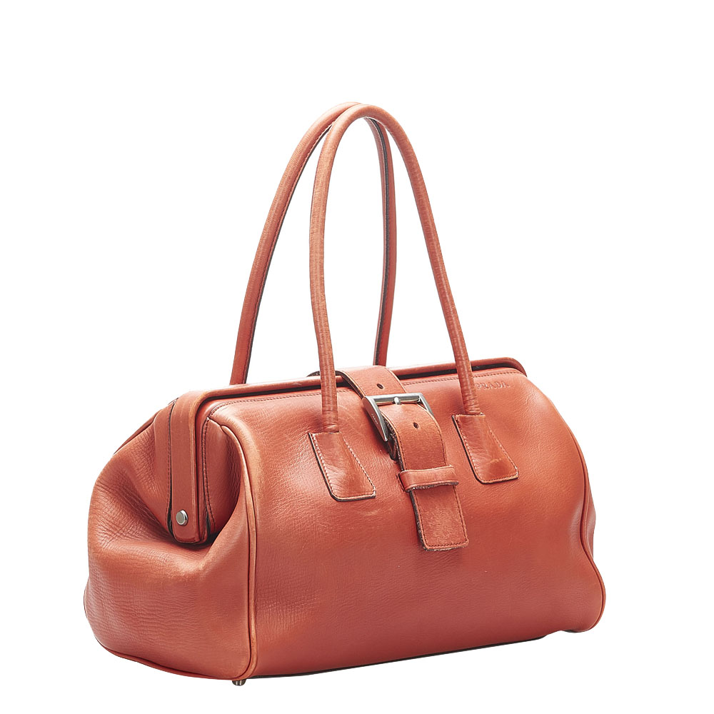 

Prada Orange Leather Vitello Fibbia Bag