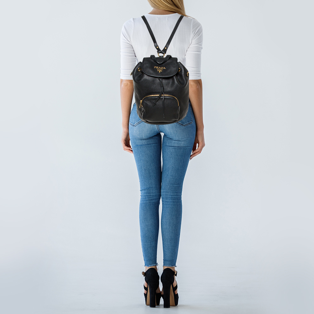 

Prada Black Leather Drawstring Backpack