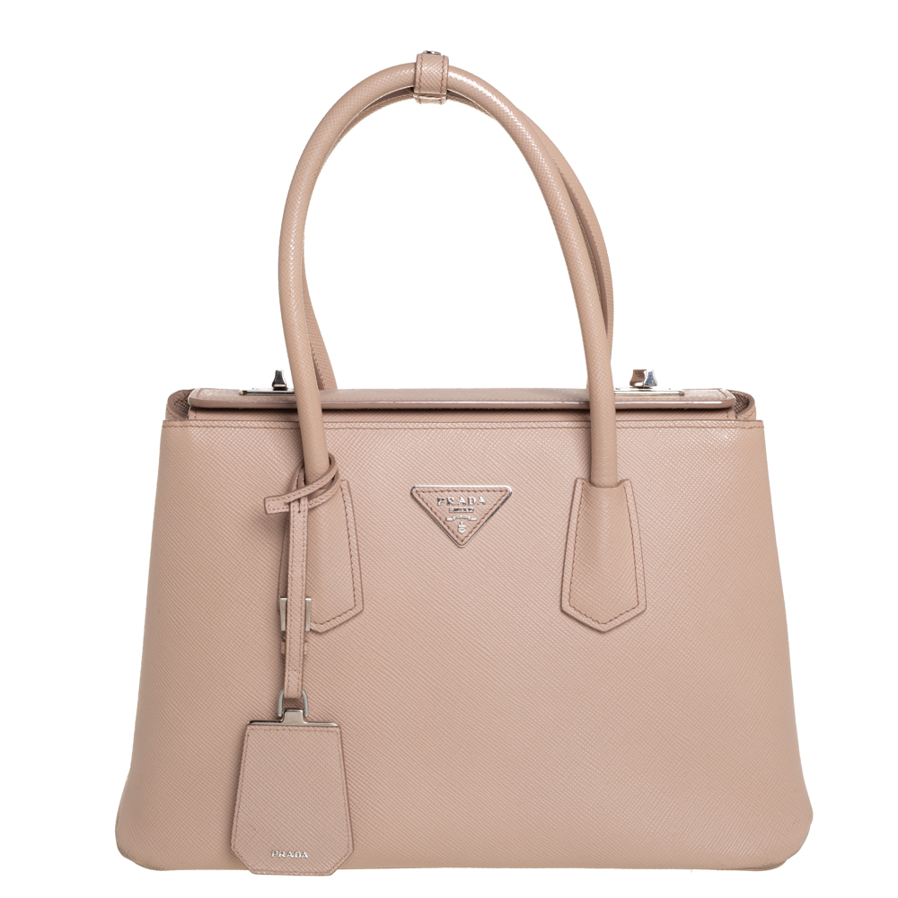 Pre-owned Prada Old Rose Saffiano Cuir Leather Twin Tote In Pink