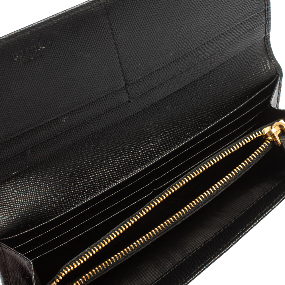 

Prada Black Saffiano Leather Flap Continental Wallet