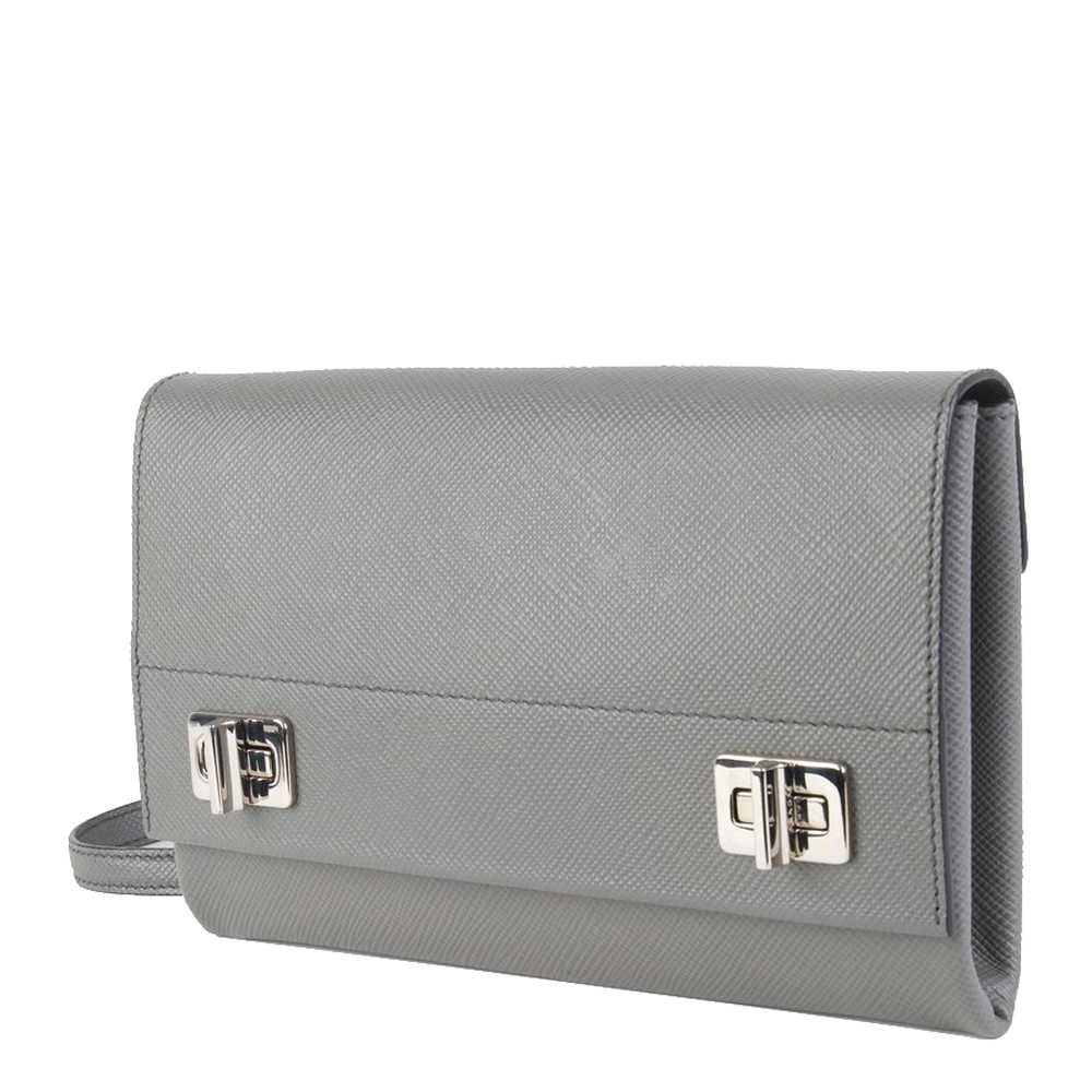 

Prada Grey Saffiano Leather Flap Shoulder Bag