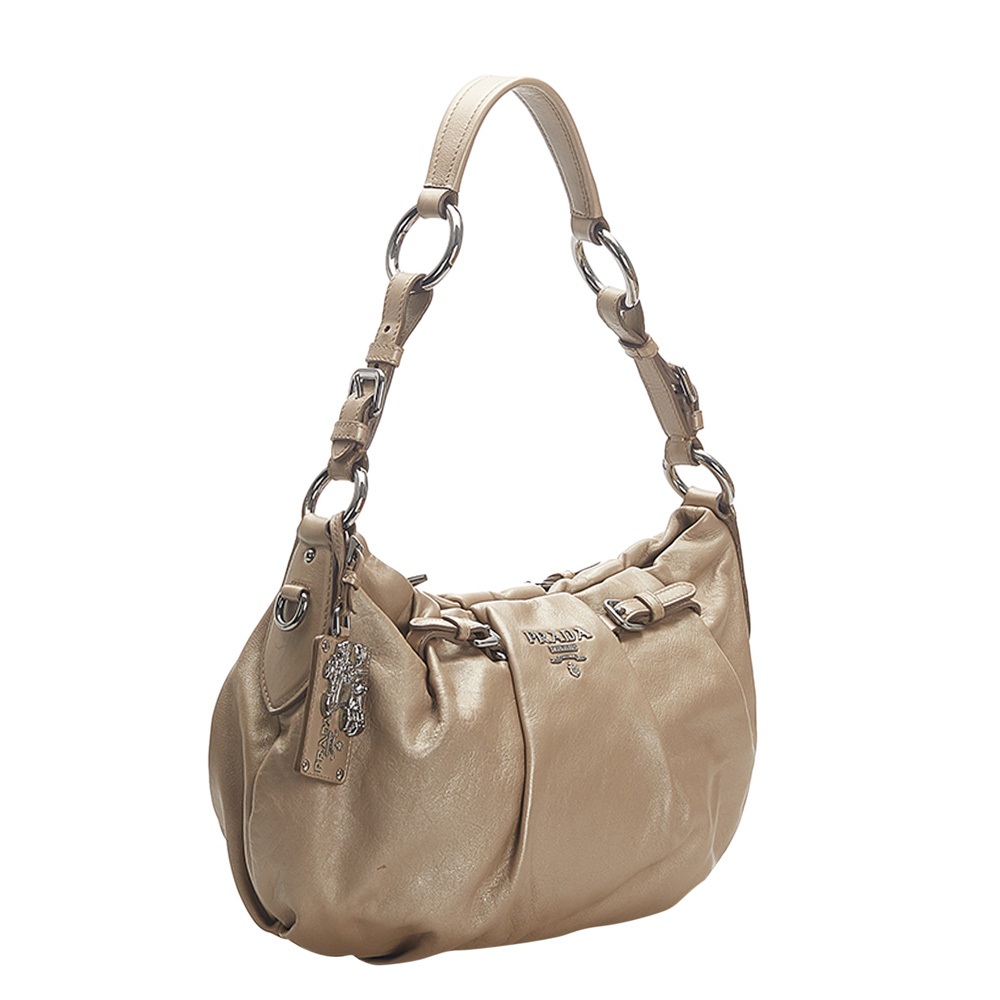 

Prada Beige/Brown Leather Vitello Daino Hobo Bag