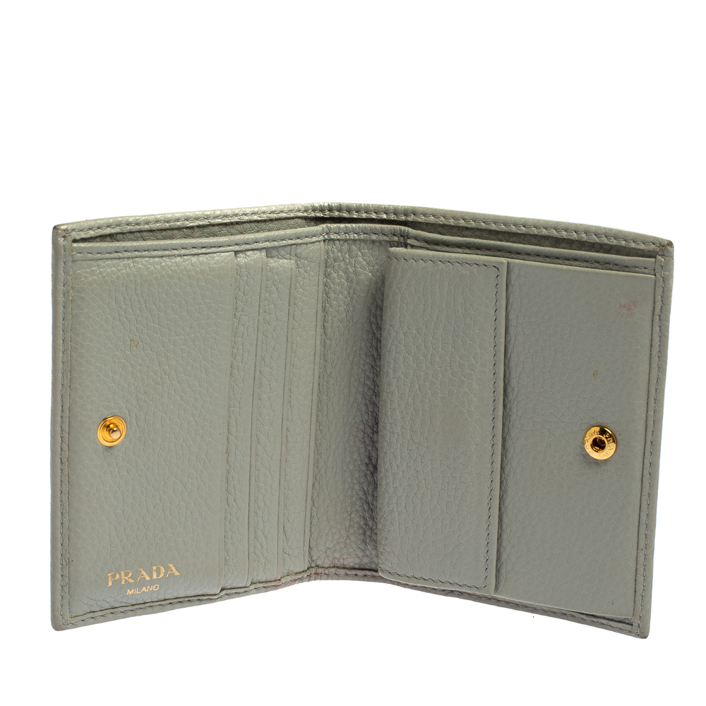 

Prada Grey Vitello Leather Portafoglio Vertical Wallet