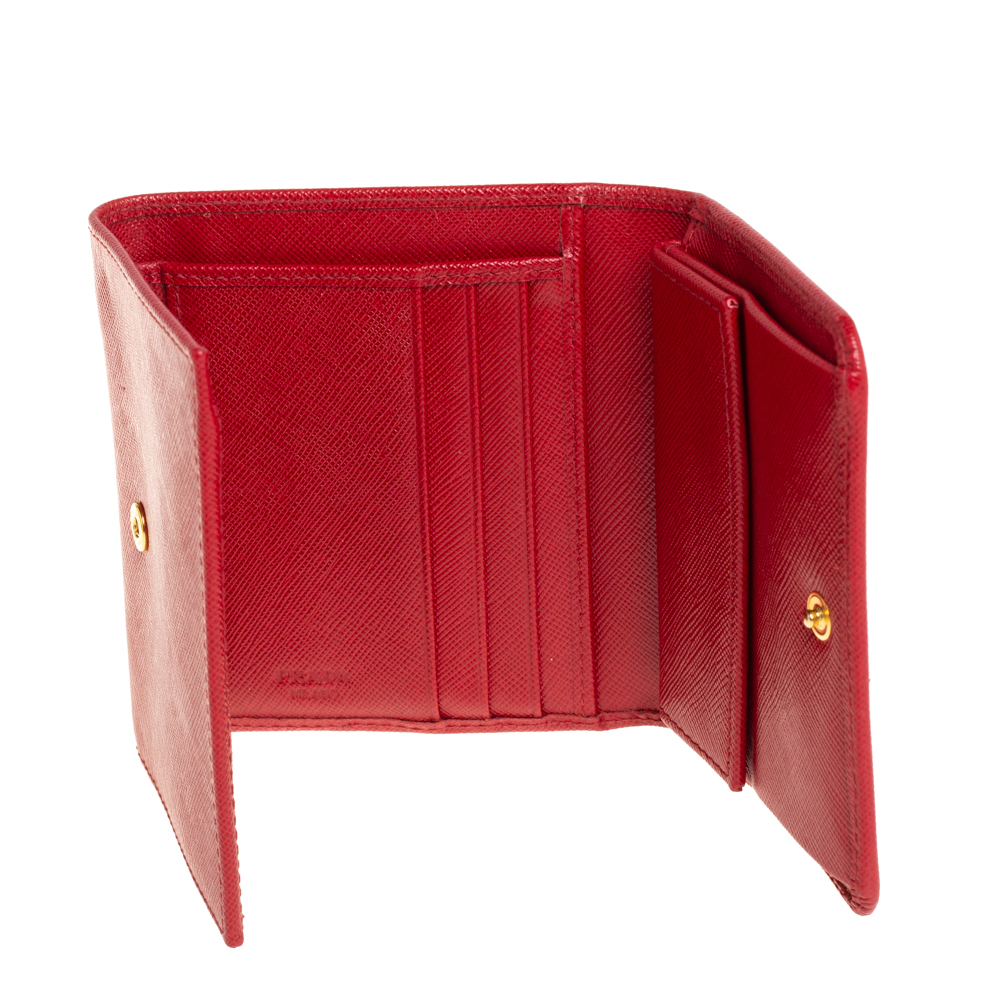 

Prada Red Saffiano Leather Tri Fold Wallet