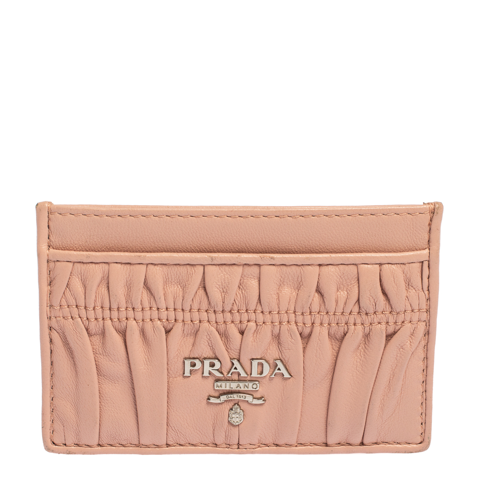Pre-owned Prada Pink Nappa Gaufre Leather Card Holder