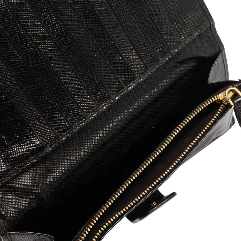 

Prada Black Saffiano Lux Leather Logo Flap Long Wallet