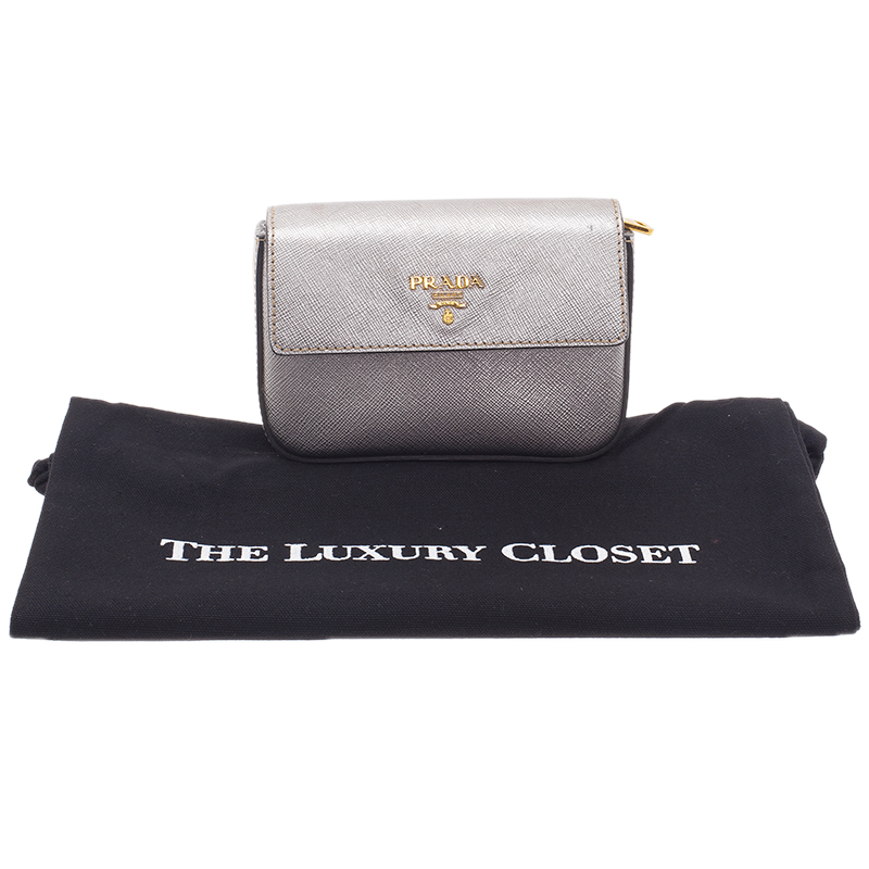 Leather clutch bag Prada Silver in Leather - 34555715