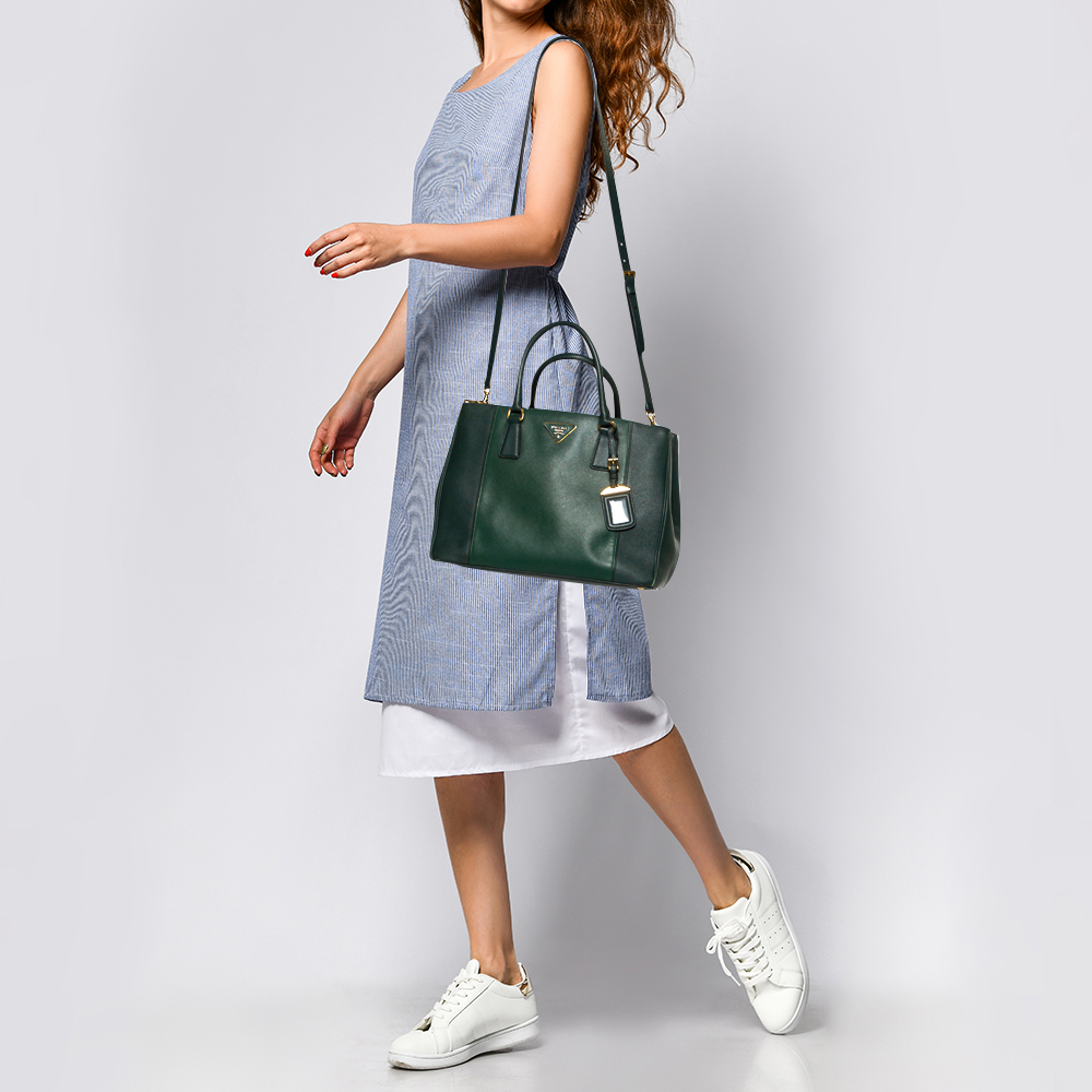 

Prada Green Bicolor Saffiano Lux Leather Medium Galleria Tote