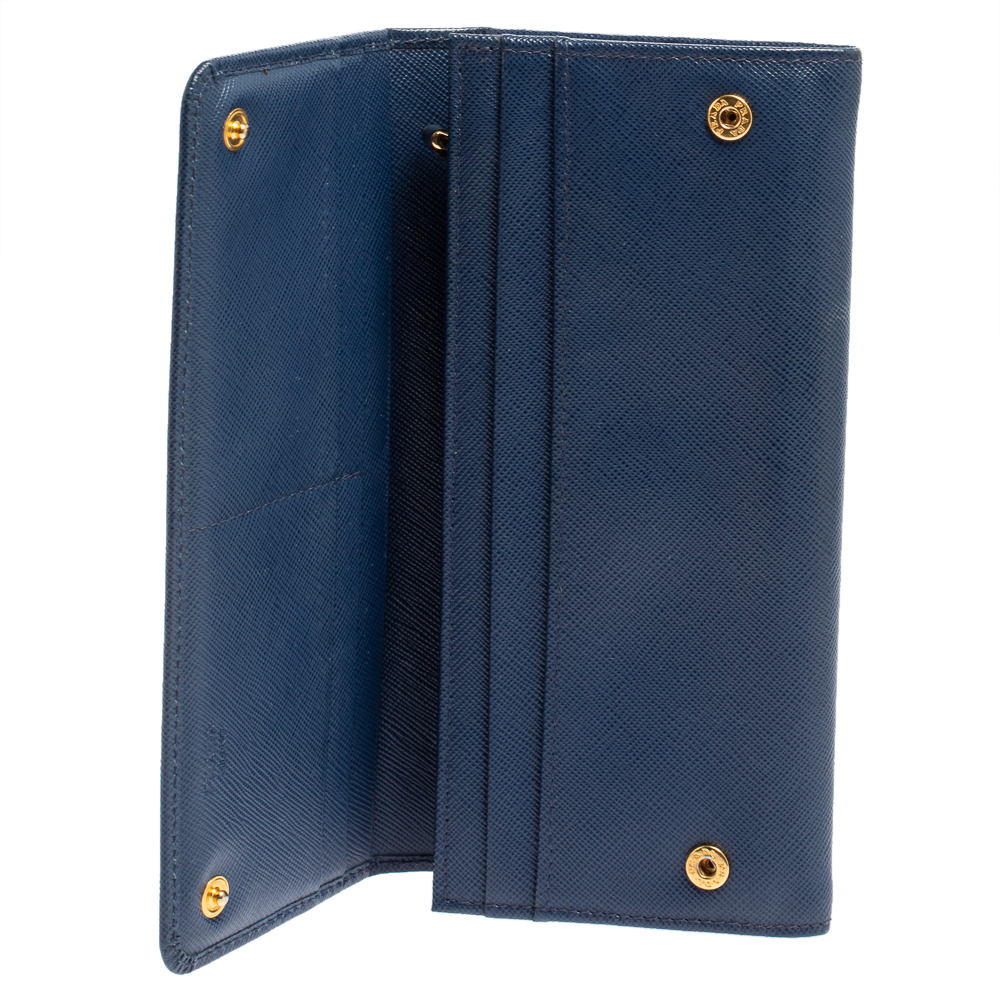 

Prada Blue Saffiano Leather Flap Continental Wallet