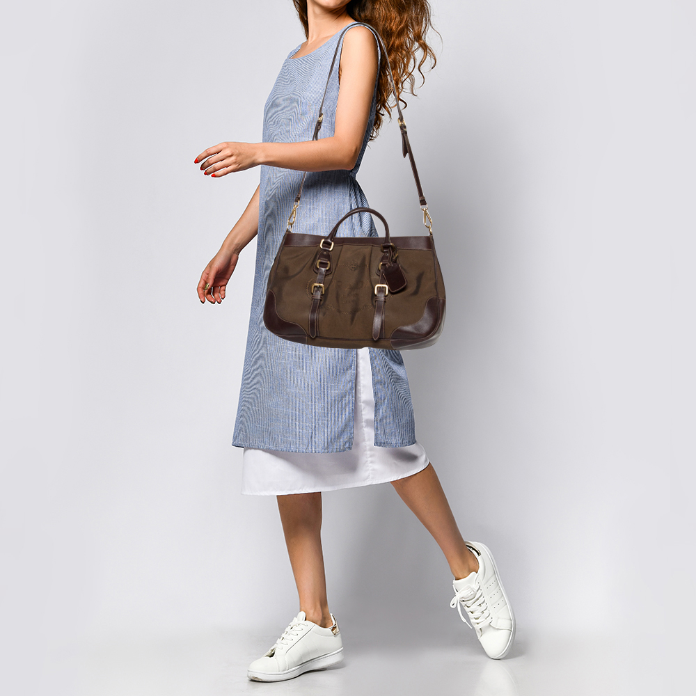 

Prada Brown Canvas and Leather Canapa Tote