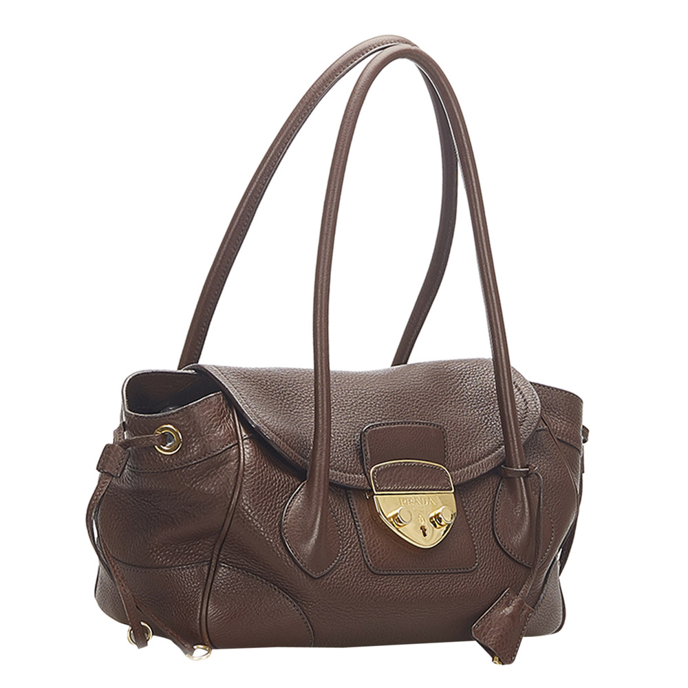 

Prada Brown Leather Sound Lock Shoulder Bag