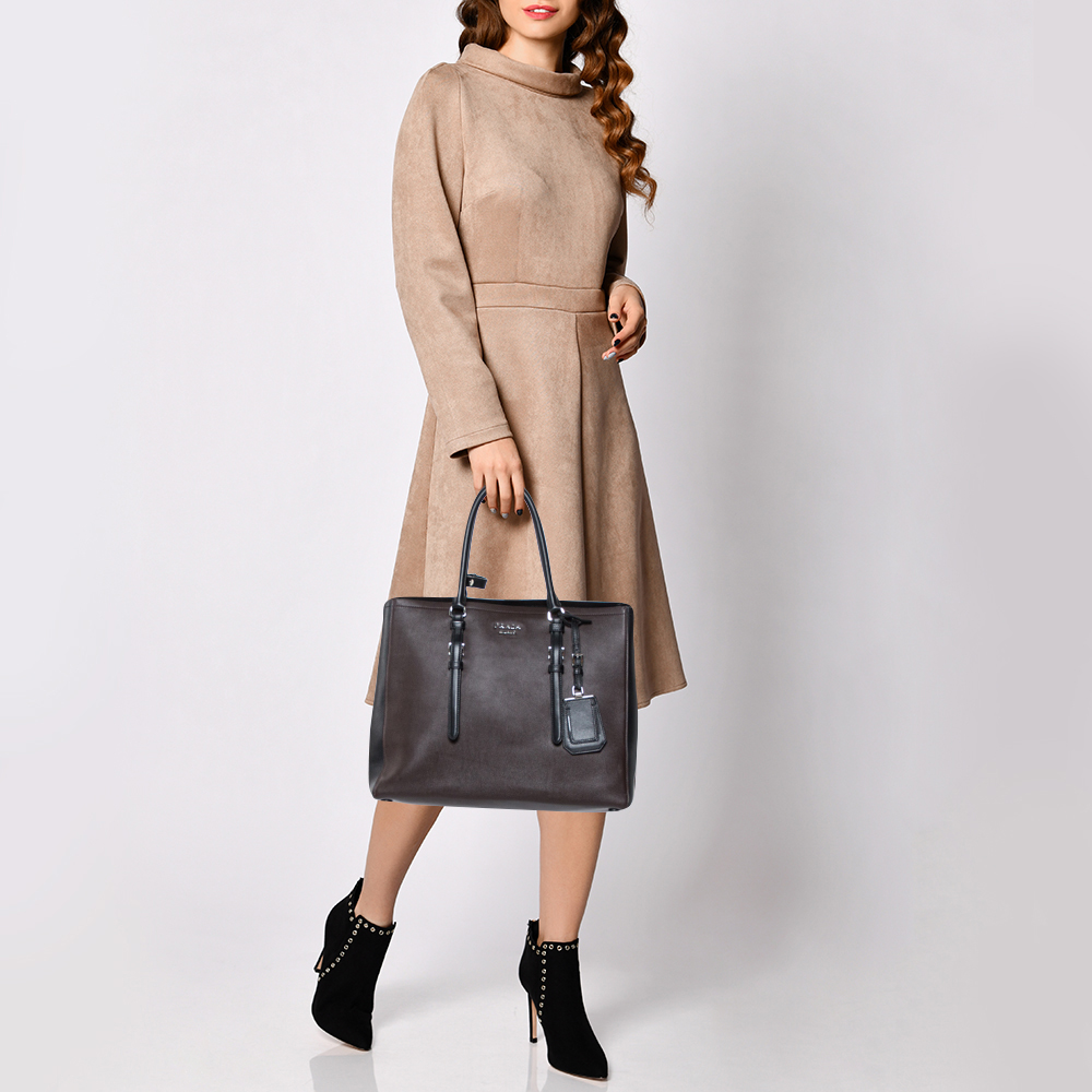 

Prada Brown/Black City Calf Leather Double Handle Tote
