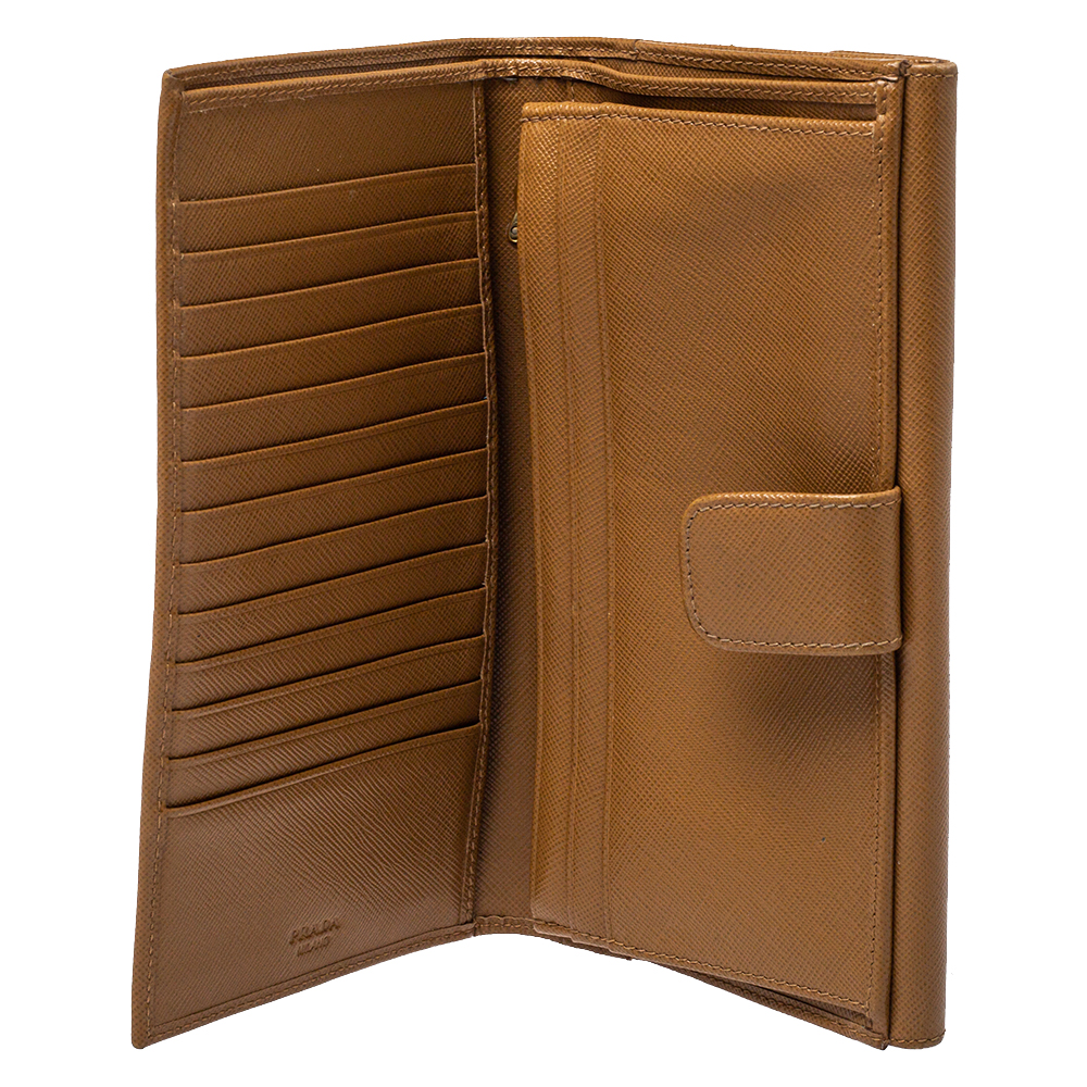 

Prada Tan Saffiano Lux Leather Logo Flap Continental Wallet