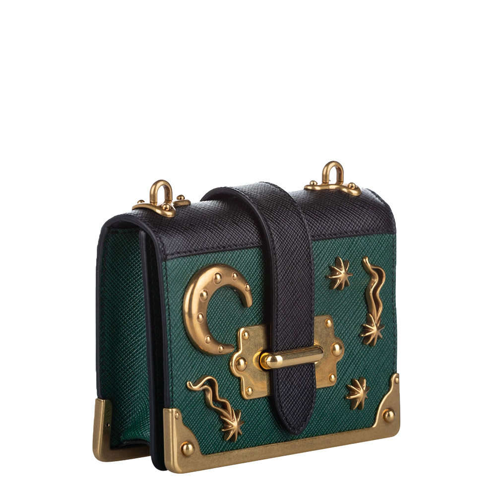 

Prada Green/Black Leather City Calf Cahier Astrology Shoulder Bag