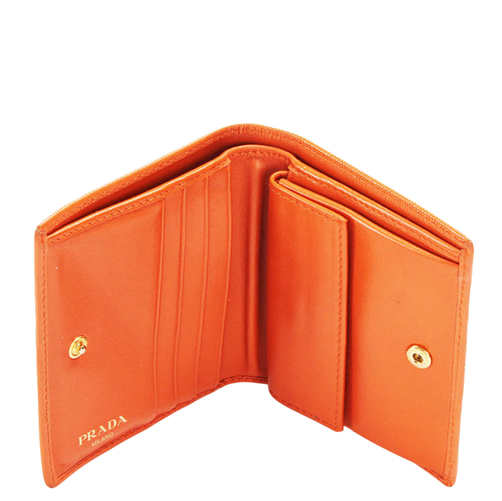 

Prada Orange Calf Leather Saffiano Bifold Wallet