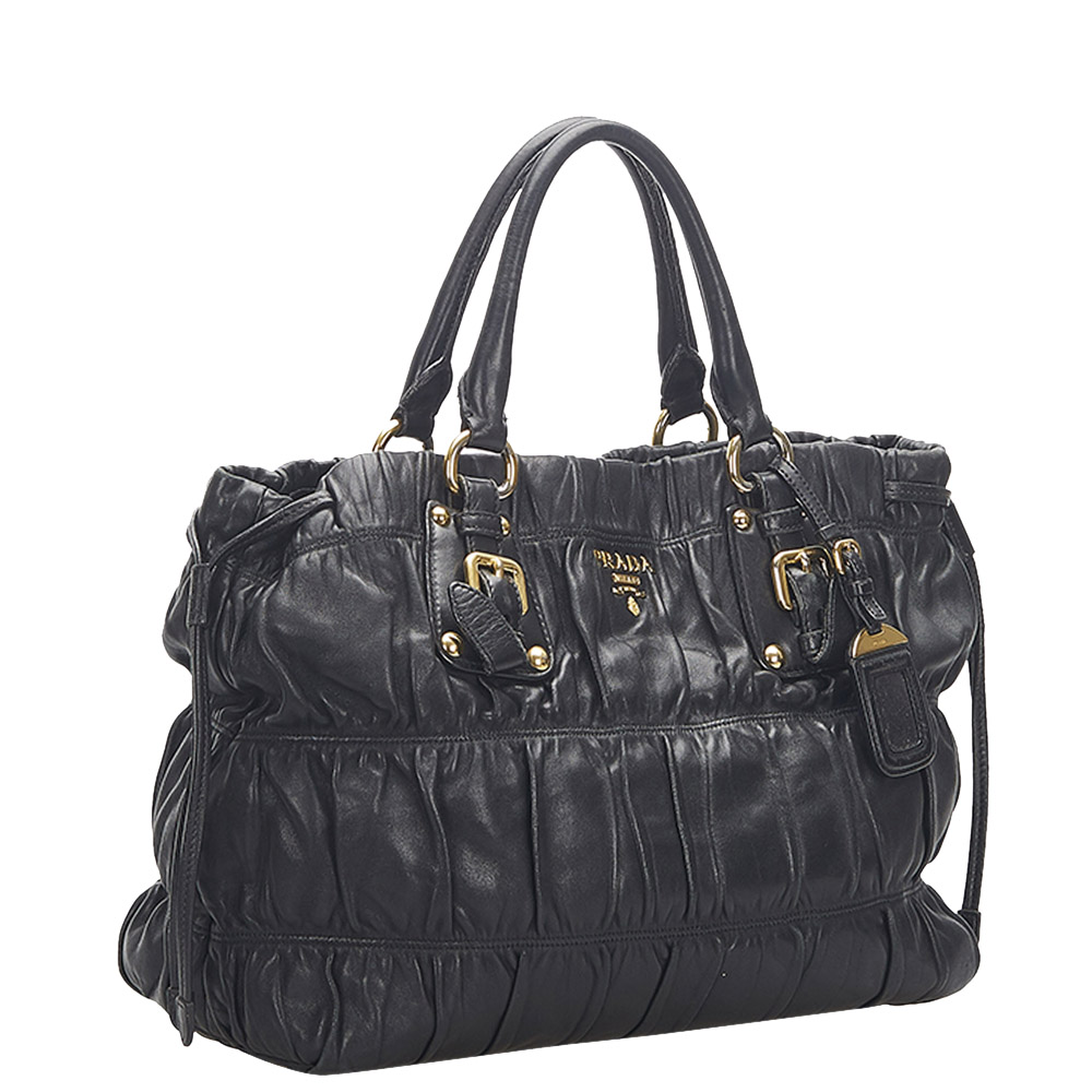 

Prada Black Lambskin Leather Nappa Gaufre Shoulder Bag