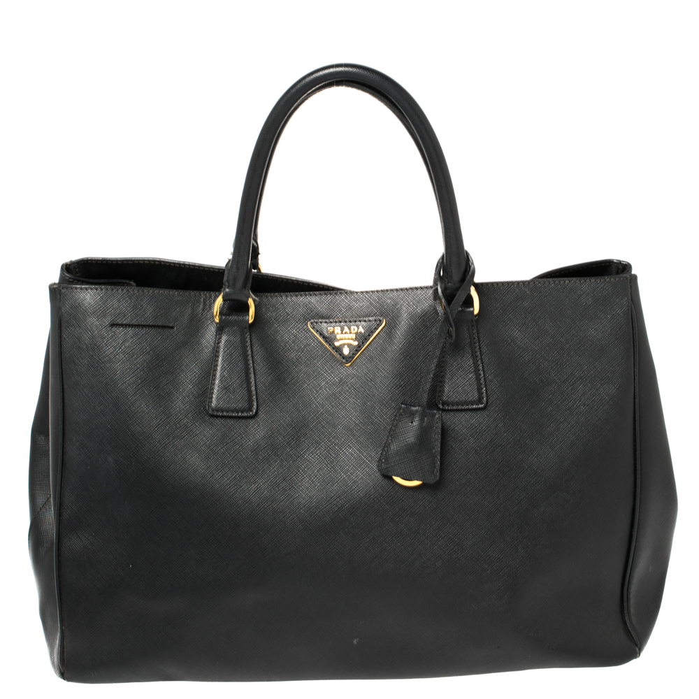 Pre-owned Prada Black Saffiano Lux Leather Large Gardener's Tote