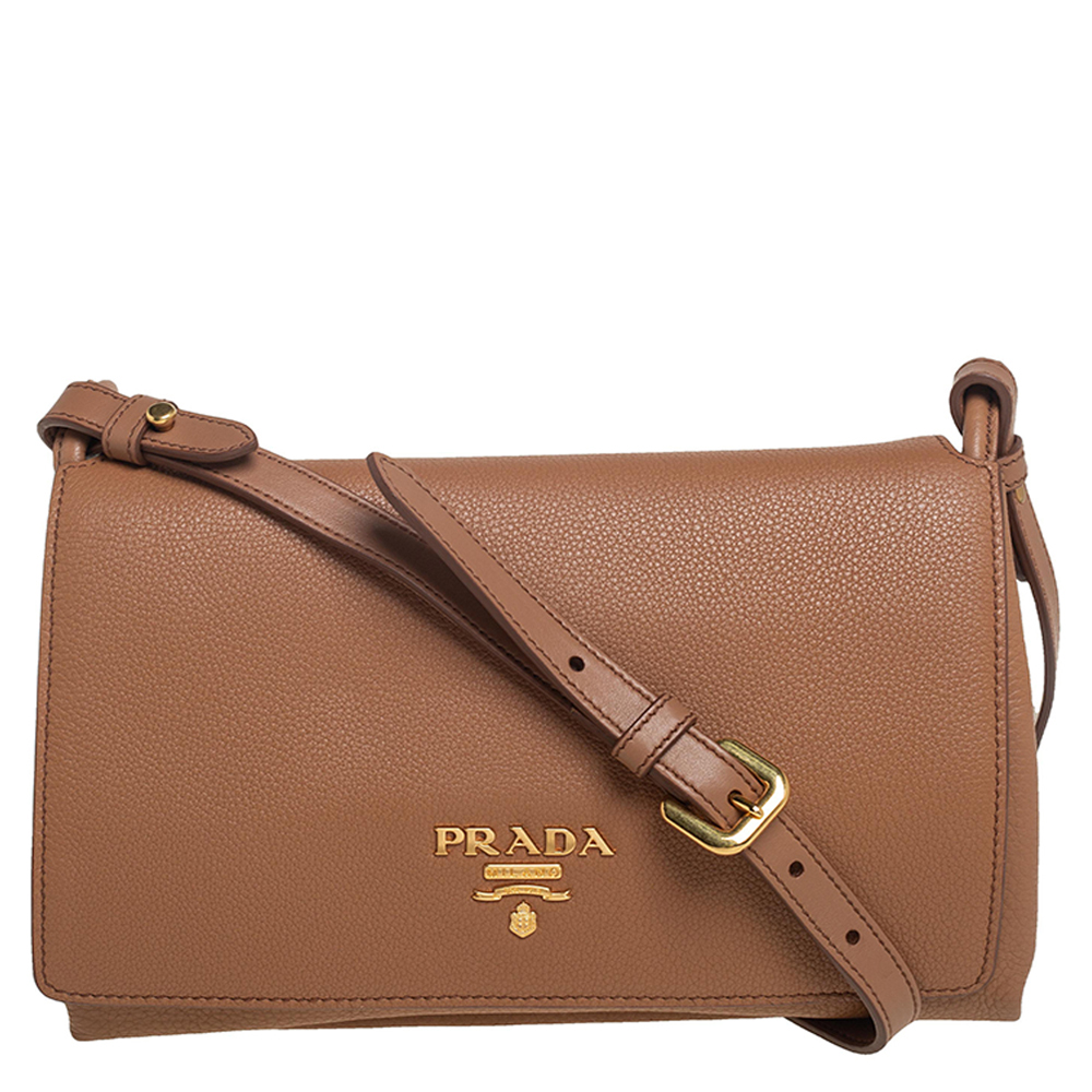 Prada Tan Vitello Daino Leather Flap Shoulder Bag Prada | TLC