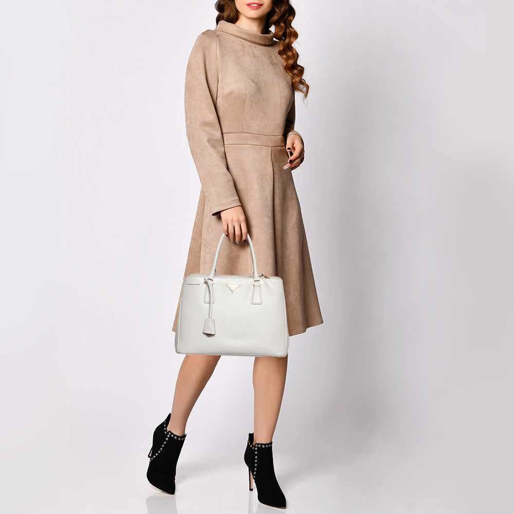 

Prada White Saffiano Lux Leather Medium Galleria Double Zip Tote