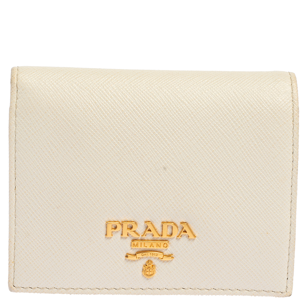 Pre-owned Prada White Saffiano Leather Bifold Wallet