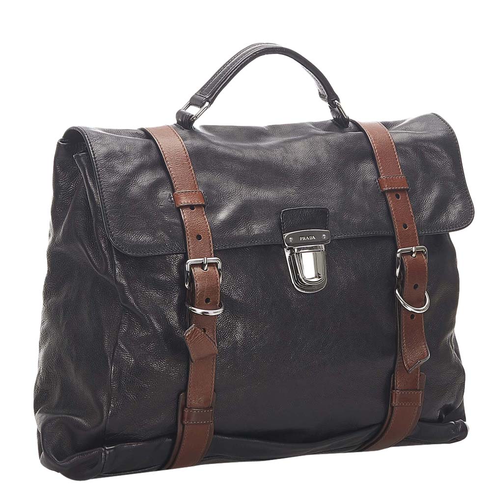 

Prada Black Calf Leather Business Top Handle Bag