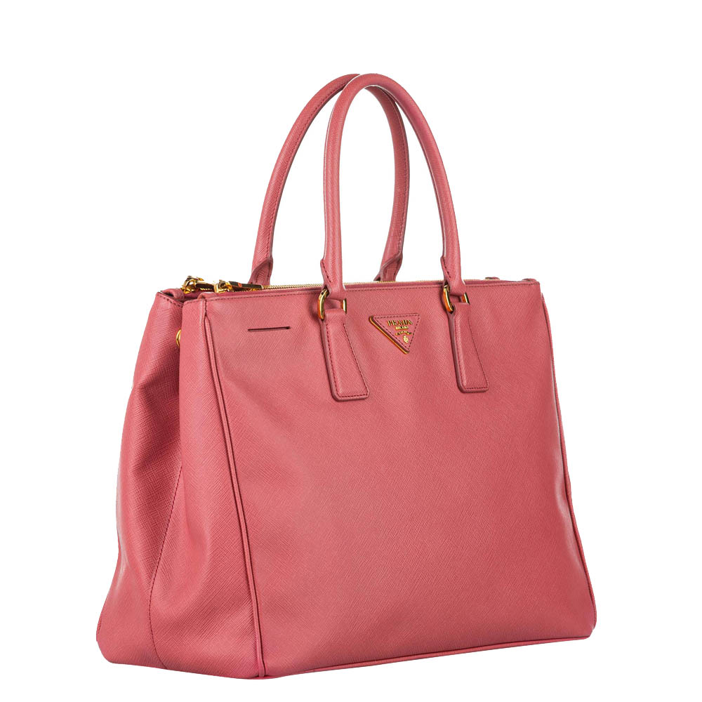 

Prada Pink Saffiano Leather Double Zip Galleria Satchel Bag